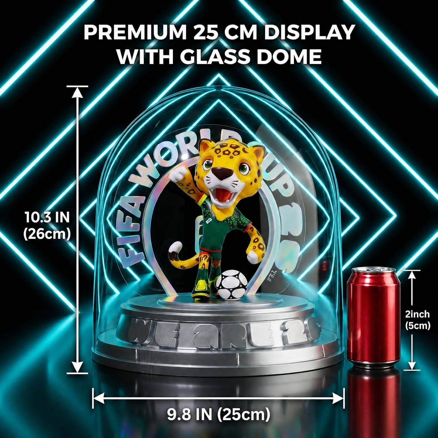 FIFA World Cup 2026 Mexico Mascot Zayu Jaguar Statue – Personalized Laser Engraved | Official Licensed 25cm Display with Acrylic Dome