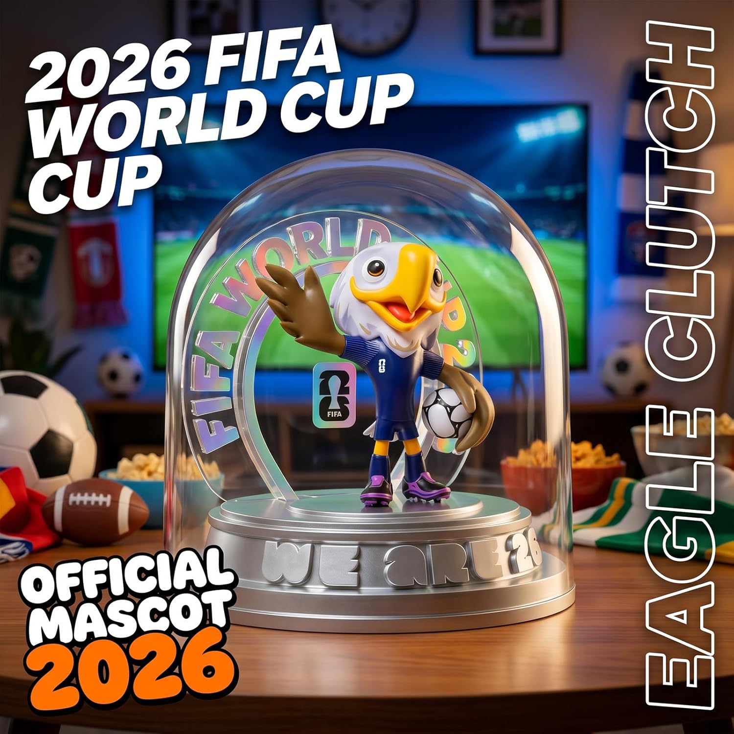 FIFA World Cup 2026 USA Mascot Clutch the Bald Eagle Statue – Personalized Laser Engraved | Official Licensed 25cm Display with Acrylic Dome