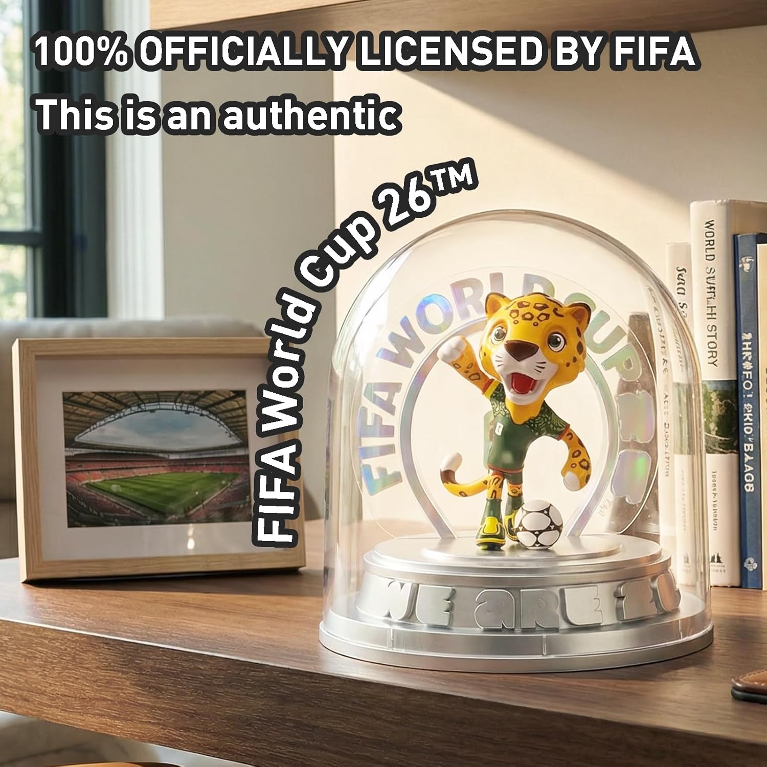 FIFA World Cup 2026 Mexico Mascot Zayu Jaguar Statue – Personalized Laser Engraved | Official Licensed 25cm Display with Acrylic Dome
