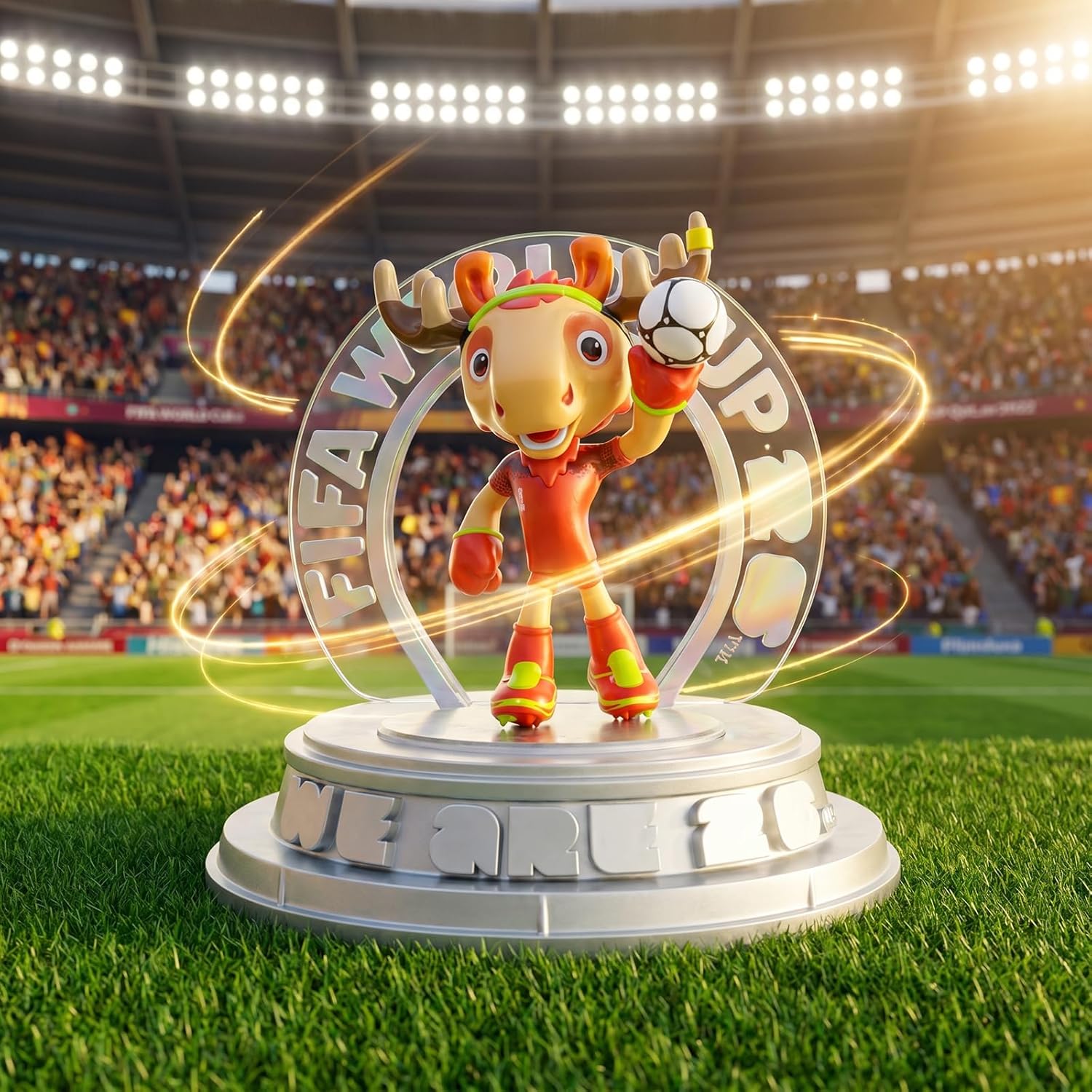 FIFA World Cup 2026 Canada Mascot Maple the Moose Statue – Personalized Laser Engraved | Official Licensed 25cm Display with Acrylic Dome
