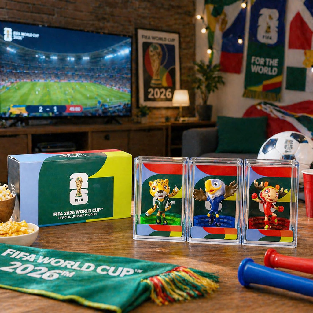 FIFA World Cup 2026 Mascot Figurines Set of 3 (6cm) – USA Eagle, Mexico Jaguar & Canada Moose | Mini Soccer Collectible Gift with Display Case